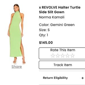 Revolve Norma Kamali Halter Turtle Neck Side Slit Green Dress
Size S